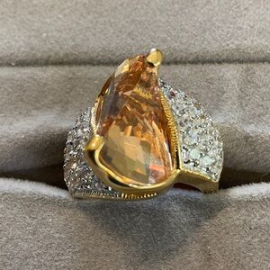 Elegant Gold Toned Sterling Silver and Orange Gemstone Ring